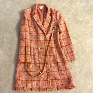 Tweed pink coat dress with gold buttons